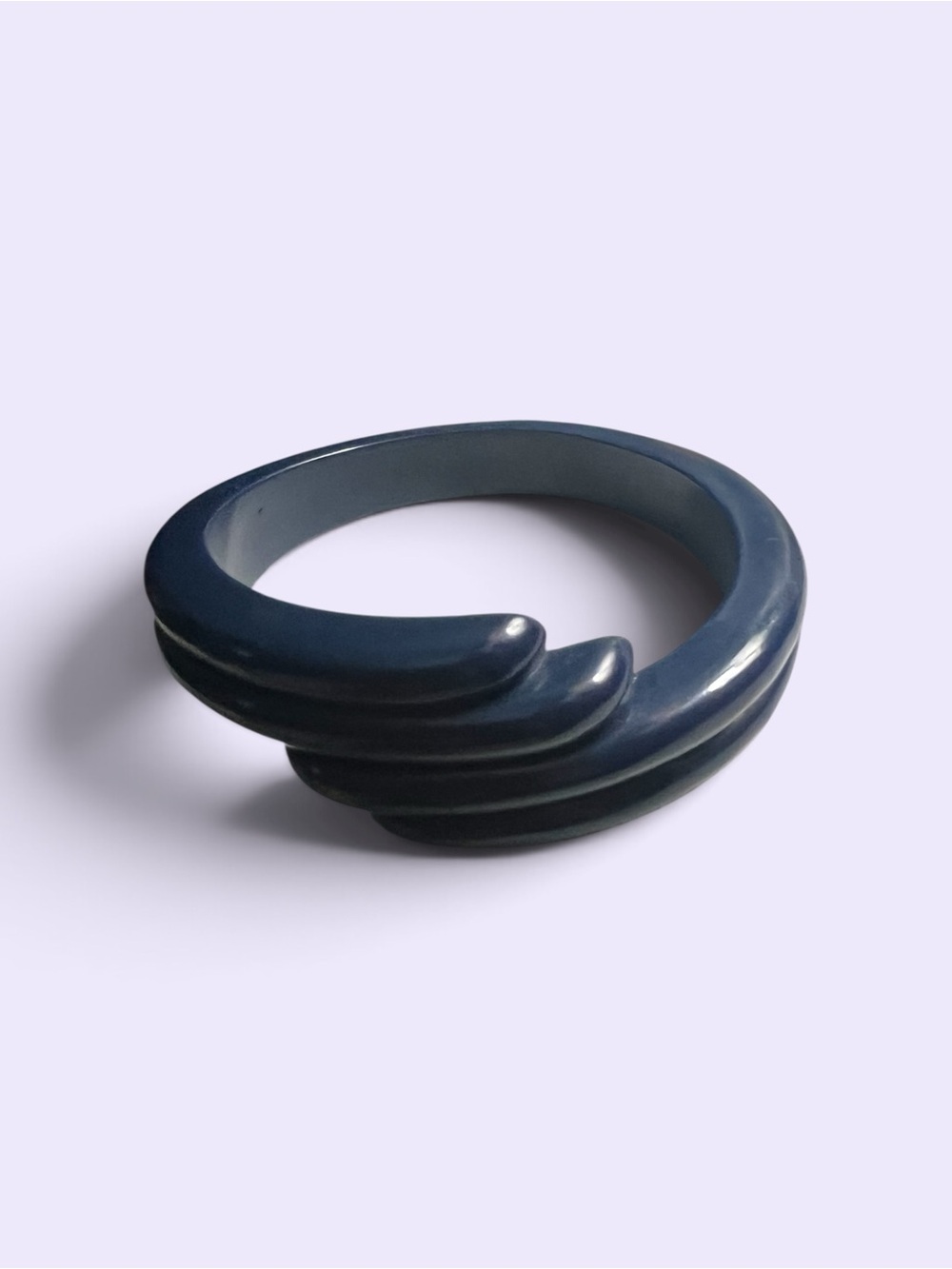 Statement Navy Blue 1990s Sculpted Acrylic Bracelet - Art Deco Style